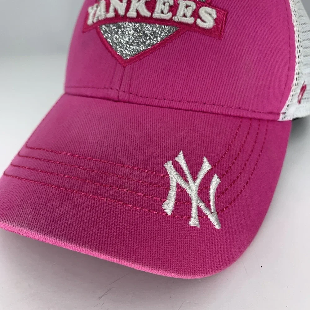 New York Yankees NY Hat YOUTH Sparkle Heart '47 Snapback Mesh MLB Baseball Cap
